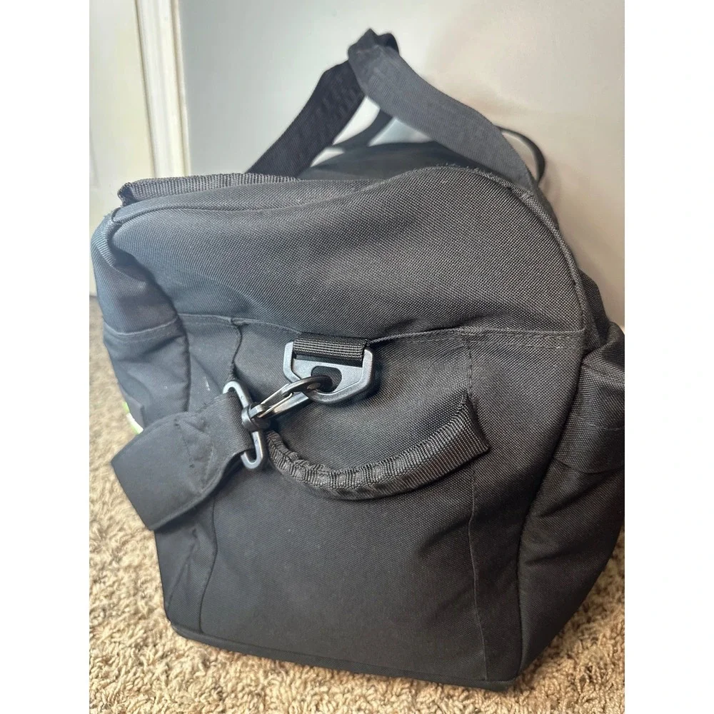 Monster Energy Black Canvas Duffel Bag Pinstripe Lining Gym Travel Gear likenew!